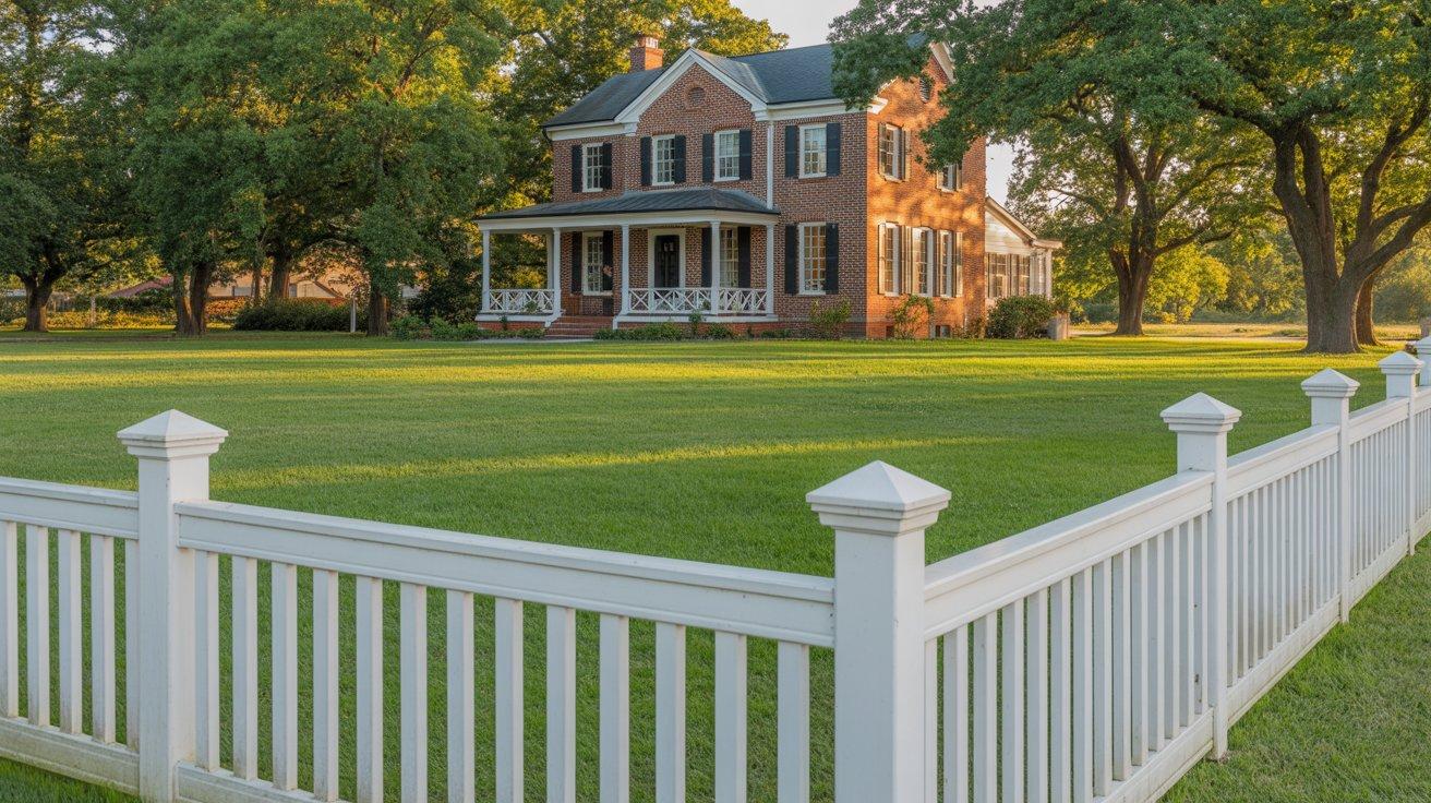 Beautiful white PVC fence installation around residential home - Gladiator Exteriors